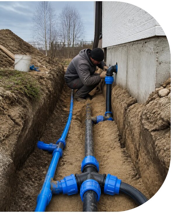Монтаж наружного водопровода на участке под ключ в Сатке